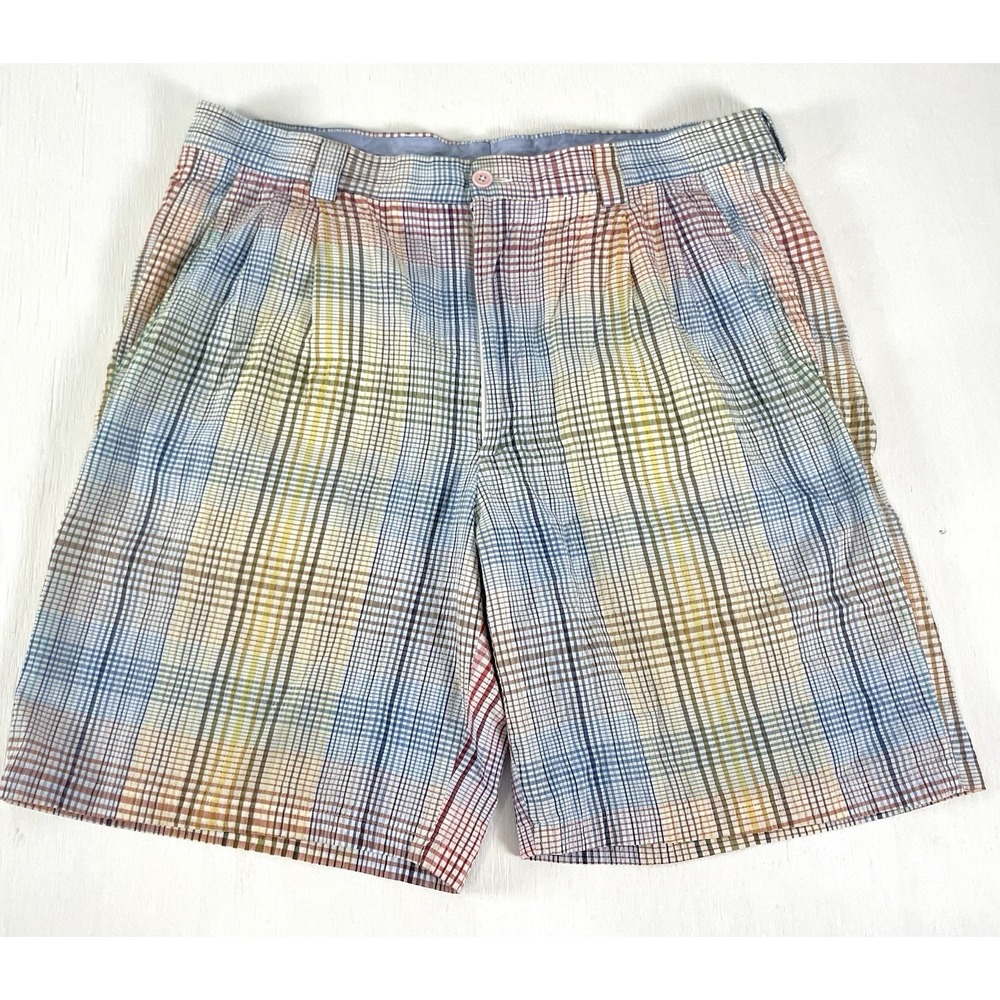 CORBIN‎ g.t. Rhodes Menswear Seersucker Madras Plaid Shorts Preppy Size 36 RL